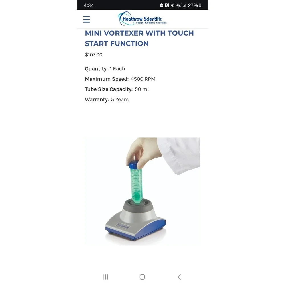 Heathrow Scientific Mini Vortex Mixer Vortexer 12v HSB16571‎ F3
